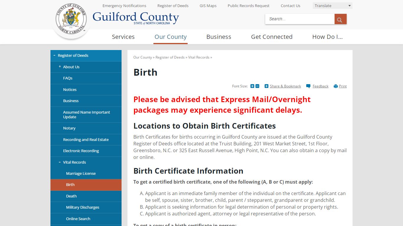 Birth | Guilford County, NC
